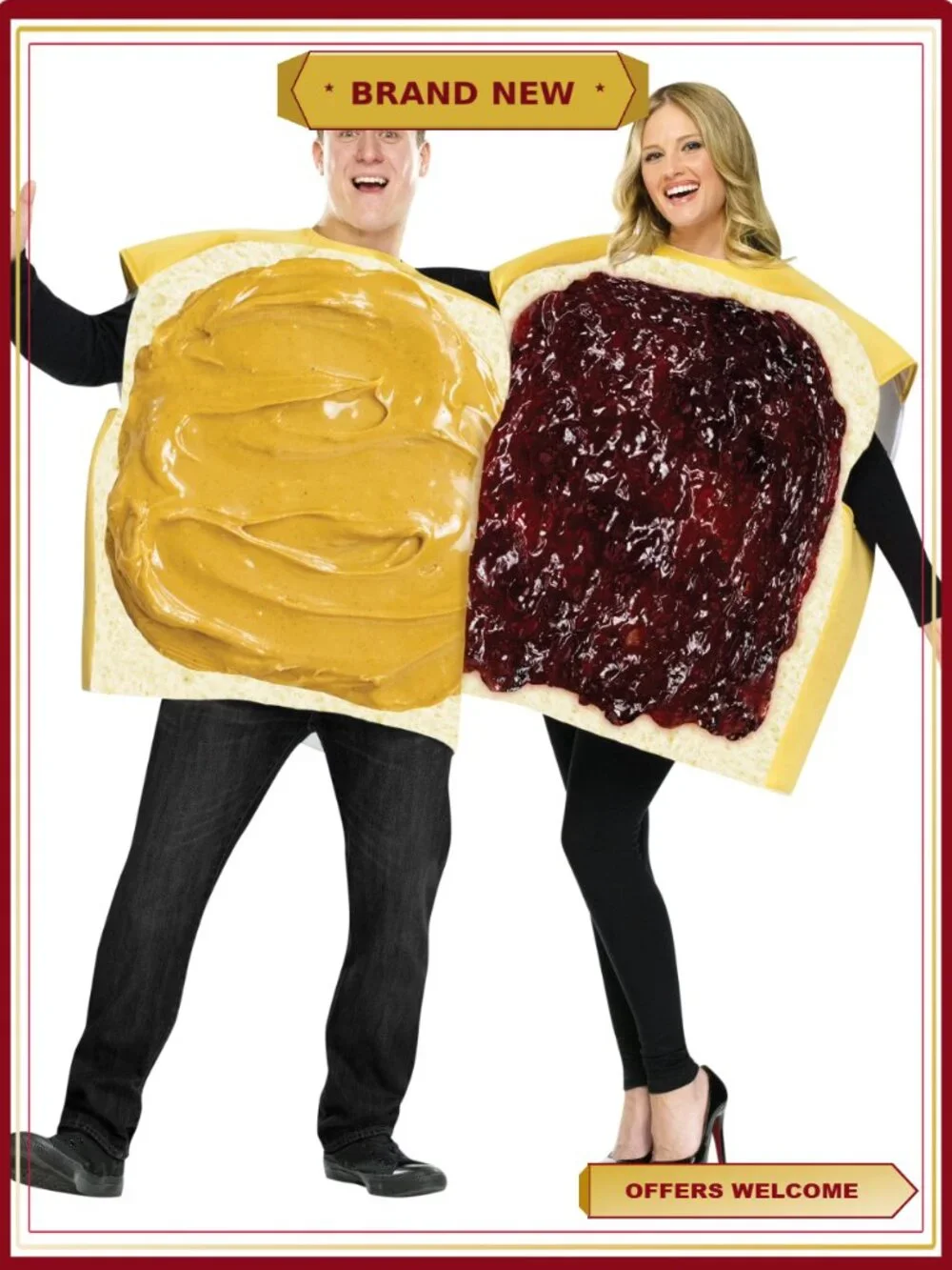Peanut Butter and Jelly Couple Halloween Costume 2pc Adult Size S-XL